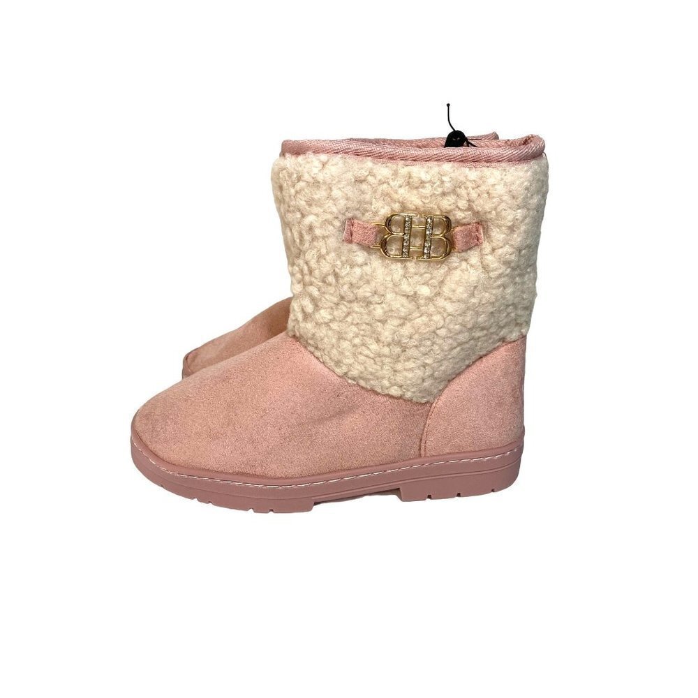 New Bebe Girls Size 4 Microsuede Boots Faux Fur Shearling Ankle Cuff Slip On‎